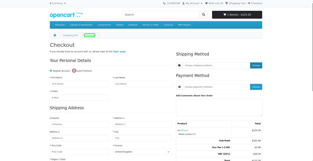 OpenCart testing the guest checkout flow in testRigor