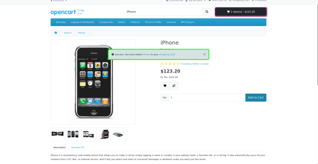 Product added successfully to the shopping cart